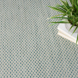 Nourison Courtyard Indoor/Outdoor Ivory/Aqua 4' x Round Area Rug, Easy Cleaning, Non Shedding, Bed Room, Living Room, Dining Room, Backyard, Deck, Patio (4 Round)