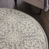 Nourison Jubilant Floral Ivory/Grey 5'3'' x Round Area-Rug, Easy-Cleaning, Non Shedding, Bed Room, Living Room, Dining Room, Kitchen (5 Round)