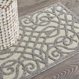 Nourison Palamos Indoor/Outdoor Cream Grey 2'2" x 3'9" Area Rug, Easy Cleaning, Non Shedding, Bed Room, Living Room, Dining Room, Backyard, Deck, Patio (2x4)