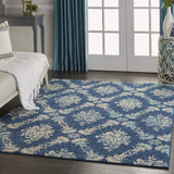 Nourison Tranquil Damask Navy/Light Blue 4' x 6' Area Rug, Easy Cleaning, Non Shedding, Bed Room, Living Room, Dining Room, Kitchen (4x6)