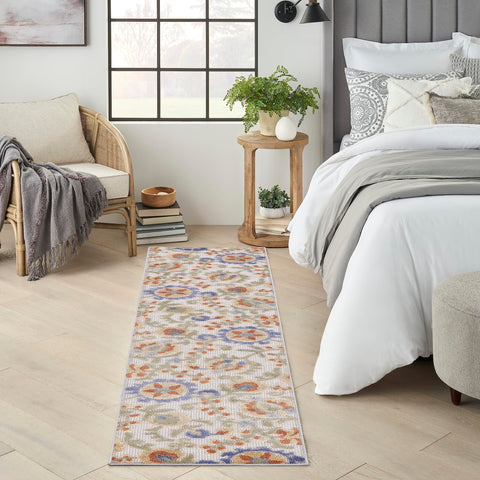 Nourison Aloha Indoor/Outdoor Ivory Blue 2'3" x 8' Area Rug, Easy Cleaning, Non Shedding, Bed Room, Living Room, Dining Room, Backyard, Deck, Patio (2x8)