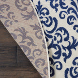 Nourison Grafix Damask White/Blue 8' x Round Area Rug, Easy Clean, Non Shedding, Bed Room, Living Room, Dining Room, Kitchen (8 Round)