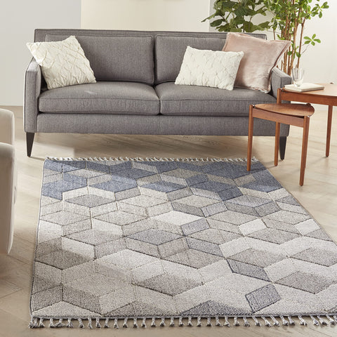 Nourison Elwood Grey/Slate 4' x 6'2" Area -rug, Modern, Geometric, Gradient, Easy -cleaning, Non Shedding, Bed Room, Living Room, Dining Room, Kitchen, (4' x 6')