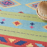 Nourison Baja Tribal Blue/Green 3'6" x 5'6" Area -rug, Easy -cleaning, Non Shedding, Bed Room, Living Room, Dining Room, Kitchen (3x5)