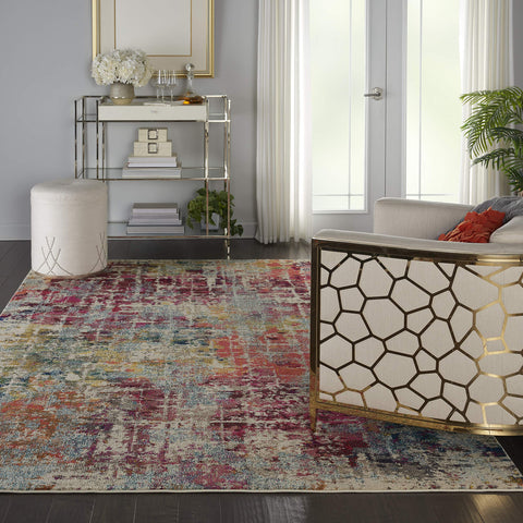 Nourison Celestial Pink/Multicolor 6'7" x 9'7" Area Rug, Vintage, Abstract, Easy Cleaning, Non Shedding, Bed Room, Living Room, Dining Room, Kitchen, (7' x 10')
