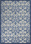 Nourison Aloha Indoor/Outdoor Grey/Blue 5'3" x 7'5" Area Rug, Transitional, French Country, Easy Cleaning, Non Shedding, Bed Room, Kitchen, Living Room, Deck, Backyard, (5' x 8')
