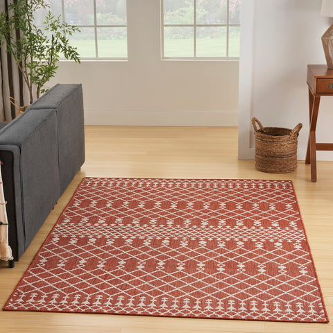Nourison Positano Indoor/Outdoor Terracotta 4' x 6' Area Rug, Easy-Cleaning, Non Shedding, Bedroom, Living Room, Dining Room, Deck, Backyard, Patio
