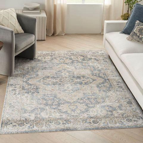 Nourison Astra Machine Washable Bohemian Grey/Blue 5'3" x 7' Area Rug, Easy Clean, Non Shedding, Bed Room, Living Room, Dining Room, Kitchen (5x7)