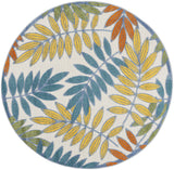 Nourison Aloha Indoor/Outdoor Tropical Botanical Ivory/Multi 4' x Round Area Rug, (4' Round)