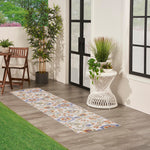 Nourison Aloha Indoor/Outdoor Ivory Blue 2'3" x 8' Area Rug, Easy Cleaning, Non Shedding, Bed Room, Living Room, Dining Room, Backyard, Deck, Patio (2x8)
