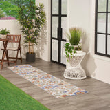 Nourison Aloha Indoor/Outdoor Ivory Blue 2'3" x 8' Area Rug, Easy Cleaning, Non Shedding, Bed Room, Living Room, Dining Room, Backyard, Deck, Patio (2x8)
