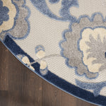 Nourison Aloha Indoor/Outdoor Blue/Grey 5'3" x Round Area Rug, Easy Cleaning, Non Shedding, Bed Room, Living Room, Dining Room, Backyard, Deck, Patio (5 Round)