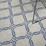 Nourison Garden Party Ivory Blue 5'3" x Round Area Rug, Traditional, Trellis, Bed Room, Living Room, Dining Room, Kitchen, Easy Cleaning, Non Shedding, (5' Round)