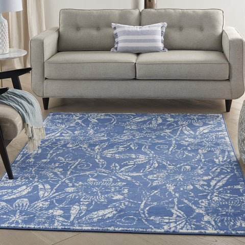 Nourison Whimsicle Floral Blue 6' x 9' Area Rug, Easy Cleaning, Non Shedding, Bed Room, Living Room, Dining Room, Kitchen (6x9)