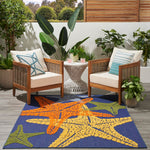 Nourison Aloha Indoor/Outdoor Blue Multicolor 3'6" x 5'6" Area -Rug, Easy -Cleaning, Non Shedding, Bed Room, Living Room, Dining Room, Backyard, Deck, Patio (4x6)