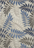 Nourison Aloha Indoor/Outdoor Grey/Blue 5'3" x 7'5" Area Rug, Easy Cleaning, Non Shedding, Bed Room, Living Room, Dining Room, Backyard, Deck, Patio (5x7)