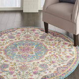 Nourison Passion Ivory/Multi 4' x Round Area -Rug, Farmhouse, Transitional, Bed Room, Living Room, Dining Room, Kitchen, Easy -Cleaning, Non Shedding, (4' Round)
