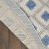 Nourison Aloha Indoor/Outdoor Blue/Grey 5'3" x Round Area Rug, Easy Cleaning, Non Shedding, Bed Room, Living Room, Dining Room, Deck, Backyard, Patio (5 Round)