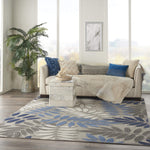 Nourison Aloha Indoor/Outdoor Grey/Blue 9'6" x 13' Area Rug, Easy Cleaning, Non Shedding, Bed Room, Living Room, Dining Room, Backyard, Deck, Patio (10x13)