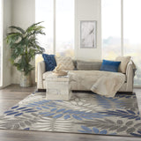 Nourison Aloha Indoor/Outdoor Grey/Blue 9'6" x 13' Area Rug, Easy Cleaning, Non Shedding, Bed Room, Living Room, Dining Room, Backyard, Deck, Patio (10x13)