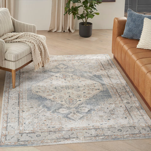 Nourison Astra Machine Washable Bohemian Light Blue 5'3" x 7' Area Rug, Easy Clean, Non Shedding, Bed Room, Living Room, Dining Room, Kitchen (5x7)