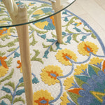Nourison Aloha Indoor Outdoor Multicolor 4' x Round Area Rug, Floral, Tropical, Easy Cleaning, Non Shedding, Bed Room, Living Room, Deck, Backyard, (4' Round)