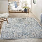 Nourison Elation Floral Ivory Blue 2' x 3' Area Rug, Easy Clean, Non Shedding, Bed Room, Living Room, Dining Room, Kitchen (2x3)