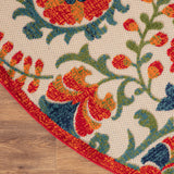 Nourison Aloha Indoor/Outdoor Red Multicolor 5'3" x Round Area -Rug, Easy -Cleaning, Non Shedding, Bed Room, Living Room, Dining Room, Backyard, Deck, Patio (5 Round)