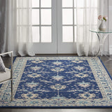 Nourison Tranquil Traditional Navy/Ivory 5'3" x 7'3" Area Rug, Easy Cleaning, Non Shedding, Bed Room, Living Room, Dining Room, Kitchen (5x7)