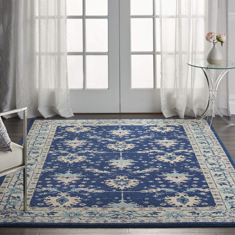 Nourison Tranquil Traditional Navy/Ivory 5'3" x 7'3" Area Rug, Easy Cleaning, Non Shedding, Bed Room, Living Room, Dining Room, Kitchen (5x7)