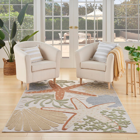 Nourison Aloha Indoor/Outdoor Ivory Multicolor 3'6" x 5'6" Area -Rug, Easy -Cleaning, Non Shedding, Bed Room, Living Room, Dining Room, Backyard, Deck, Patio (4x6)