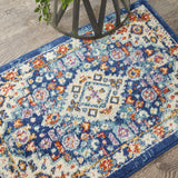 Nourison Passion Moroccan Blue/Multicolor 1'10" x 2'10" Area -Rug, Easy -Cleaning, Non Shedding, Bed Room, Living Room, Dining Room, Kitchen (2x3)