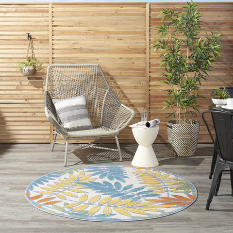 Nourison Aloha Indoor/Outdoor Tropical Botanical Ivory/Multi 4' x Round Area Rug, (4' Round)