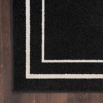 Nourison Essentials Indoor/Outdoor Solid Bordered Black Ivory 3' x 5' Area Rug, Easy Cleaning, Non Shedding, Bed Room, Living Room, Dining Room, Backyard, Deck, Patio (3x5)