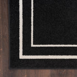 Nourison Essentials Indoor/Outdoor Solid Bordered Black Ivory 3' x 5' Area Rug, Easy Cleaning, Non Shedding, Bed Room, Living Room, Dining Room, Backyard, Deck, Patio (3x5)