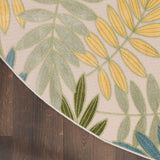 Nourison Aloha Indoor/Outdoor Green Multicolor 5'3" x Round Area Rug, Easy Cleaning, Non Shedding, Bed Room, Living Room, Dining Room, Backyard, Patio, Deck (5 Round)