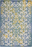 Nourison Aloha Indoor/Outdoor Ivory Blue 3'6" x 5'6" Area Rug, Transitional, French Country, Easy Cleaning, Non Shedding, Bed Room, Kitchen, Living Room, Deck, Backyard, (4' x 6')