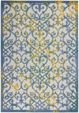 Nourison Aloha Indoor/Outdoor Ivory Blue 5'3" x 7'5" Area Rug, Transitional, French Country, Easy Cleaning, Non Shedding, Bed Room, Kitchen, Living Room, Deck, Backyard, (5' x 7')