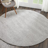 Nourison Malibu Shag Solid Silver Grey 6'7" x ROUND Area-Rug, Easy-Cleaning, Non Shedding, Bed Room, Living Room, Dining Room, Kitchen (7 Round)
