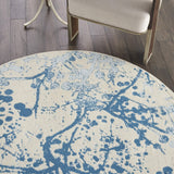 Nourison Jubilant Abstract Ivory/Blue 5'3" x ROUND Area -Rug, Easy -Cleaning, Non Shedding, Bed Room, Living Room, Dining Room, Kitchen (5 Round)