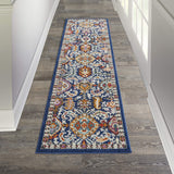 Nourison Passion Rustic Blue/Multicolor 2'2" x 7'6" Area Rug, Easy Clean, Non Shedding, Bed Room, Living Room, Dining Room, Kitchen (2x8)