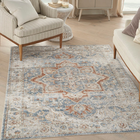Nourison Astra Machine Washable Bohemian Denim Multi 5'3" x 7' Area Rug, Easy Clean, Non Shedding, Bed Room, Living Room, Dining Room, Kitchen (5x7)