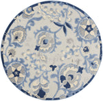 Nourison Aloha Indoor/Outdoor Blue/Grey 5'3" x Round Area Rug, Easy Cleaning, Non Shedding, Bed Room, Living Room, Dining Room, Backyard, Deck, Patio (5 Round)