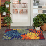 Nourison Aloha Indoor-Outdoor Navy Multicolor 2'8" x 4' Area Rug, Easy Cleaning, Non Shedding, Bed Room, Living Room, Dining Room, Backyard, Deck, Patio (3x4)