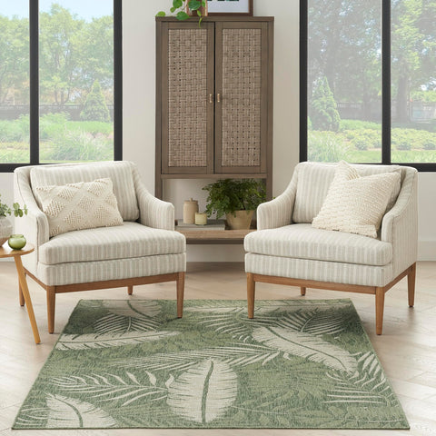 Nourison Garden Oasis Indoor/Outdoor Green Ivory 5' x 7' Area Rug, Easy Cleaning, Non Shedding, Bed Room, Living Room, Dining Room, Backyard, Deck, Patio (5x7)