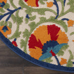 Nourison Aloha Indoor/Outdoor Red/Multi 4' x Round Area Rug, Easy Cleaning, Non Shedding, Bed Room, Living Room, Dining Room, Deck, Backyard, Patio (4 Round)