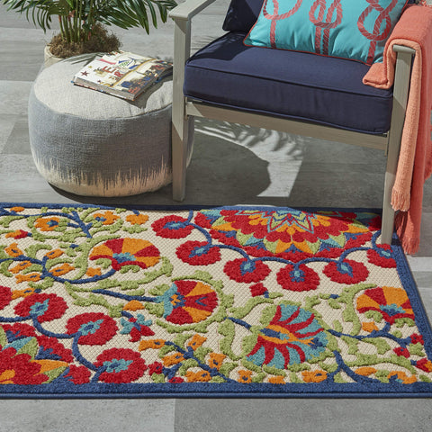 Nourison Aloha Indoor/Outdoor Red/Multi 2'8" x 4' Area Rug, Easy Cleaning, Non Shedding, Bed Room, Living Room, Dining Room, Deck, Backyard, Patio (3x4)