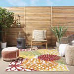 Nourison Aloha Indoor/Outdoor Red Multi Colored 3'6" x 5'6" Area Rug, Tropical, Botanical, Easy Cleaning, Non Shedding, Bed Room, Living Room, Dining Room, Deck, Backyard, Patio (3x5)