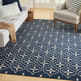 Nourison Essentials Outdoor Navy Ivory 5' x 7' Area Rug, Easy Cleaning, Non Shedding, Bed Room, Living Room, Dining Room, Deck, Backyard, Patio (5x7)