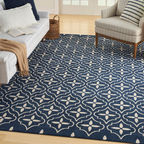 Nourison Essentials Outdoor Navy Ivory 5' x 7' Area Rug, Easy Cleaning, Non Shedding, Bed Room, Living Room, Dining Room, Deck, Backyard, Patio (5x7)